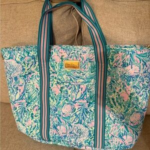 Lilly Pulitzer Tropical Floral Tote - Teal and Pink